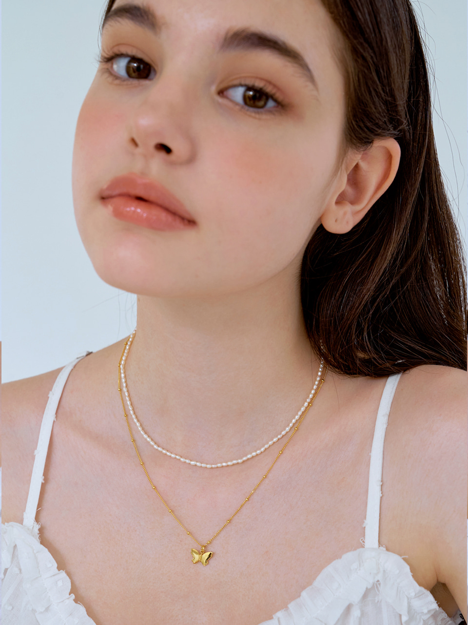[SET] natural pearls &amp; butterfly necklace
