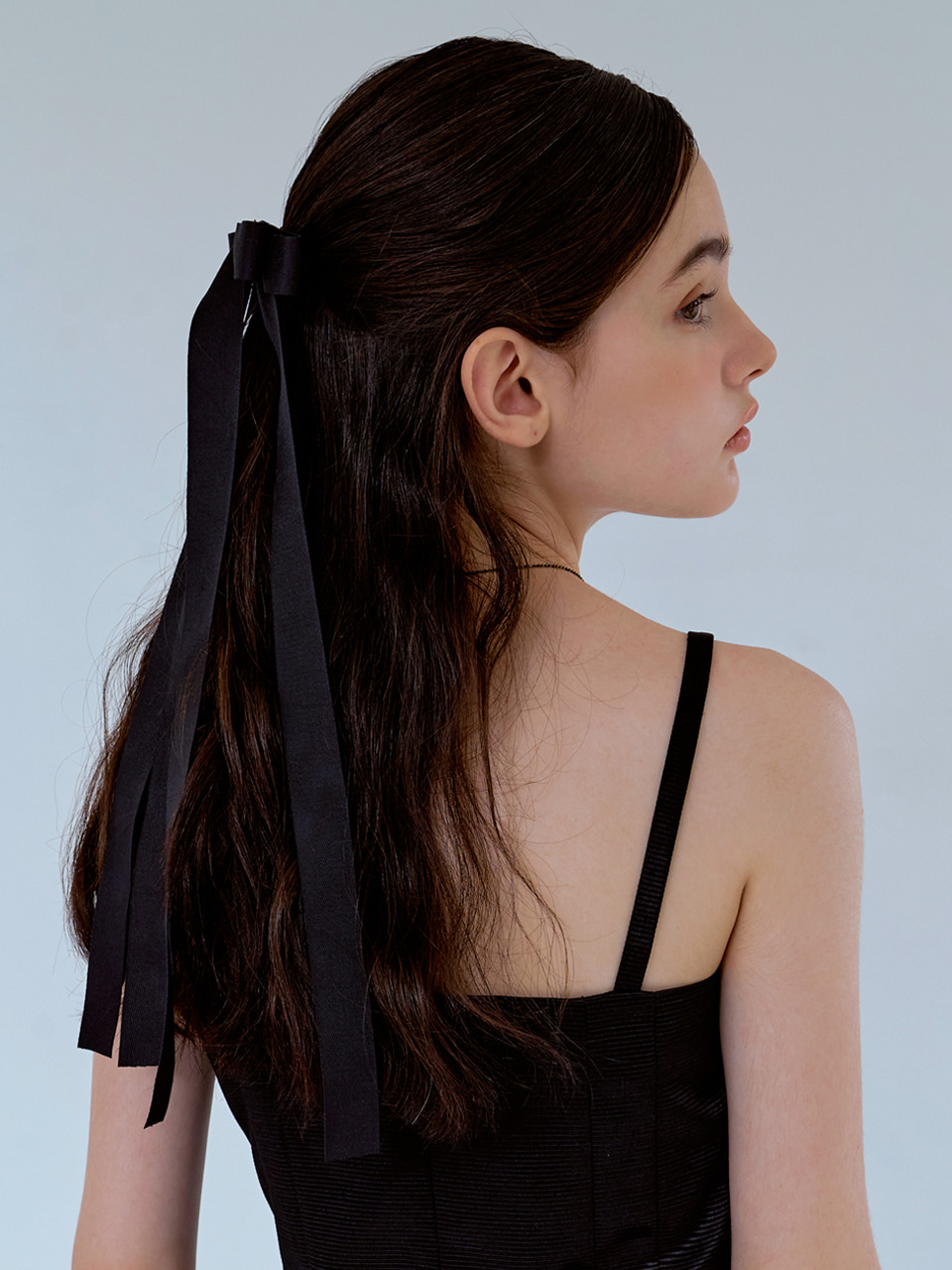 black long ribbon hair pin