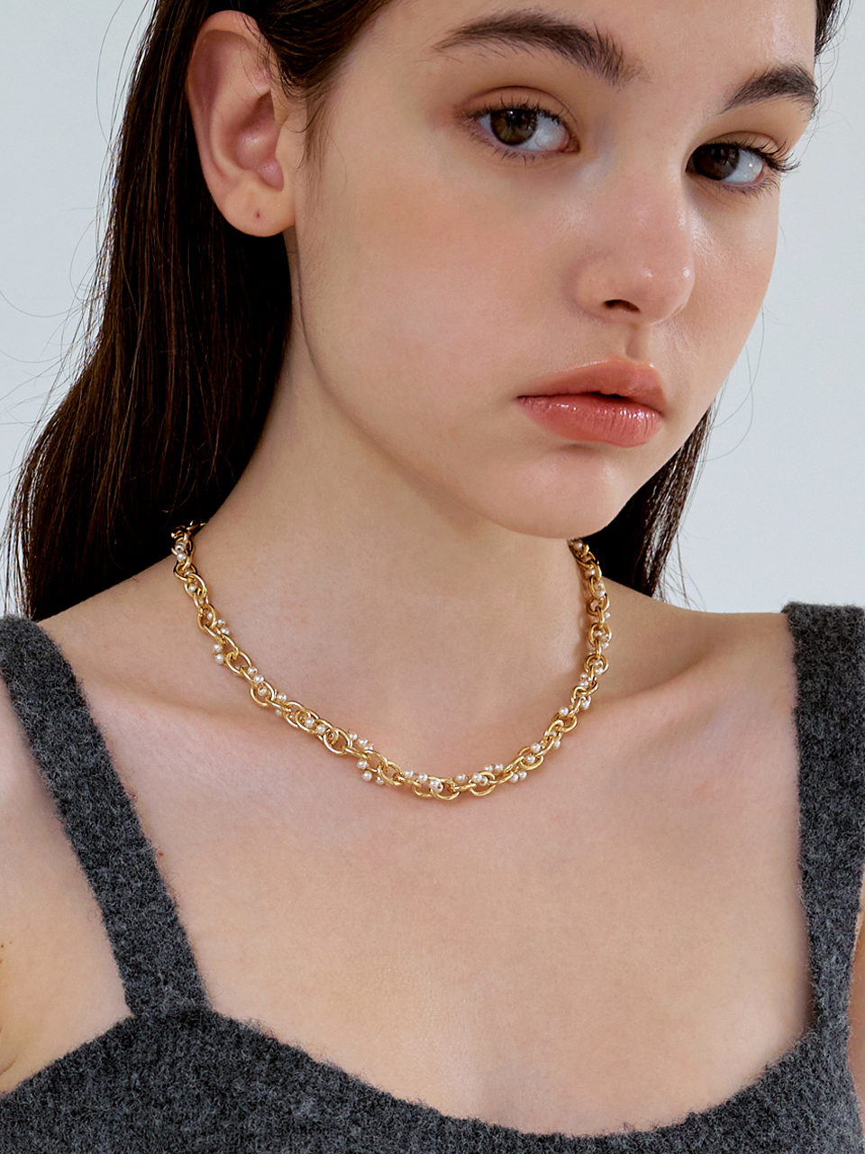 [21ss] chain &amp; pearl mix necklace