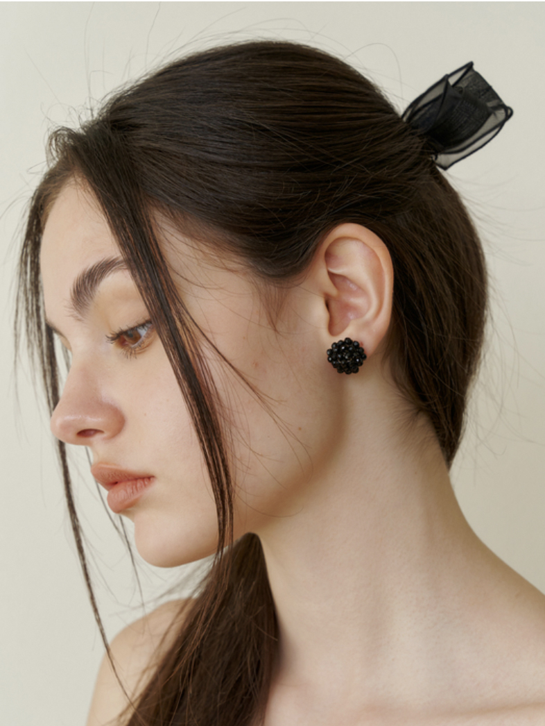 [925silver] black beads bloom earring