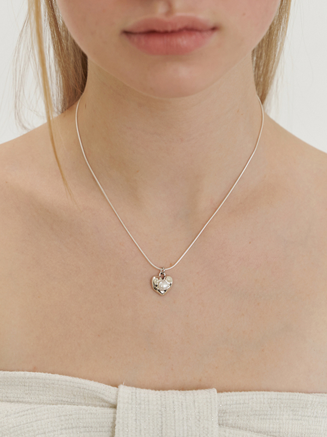 [silver925] freshwater pearl heart necklace (2color)