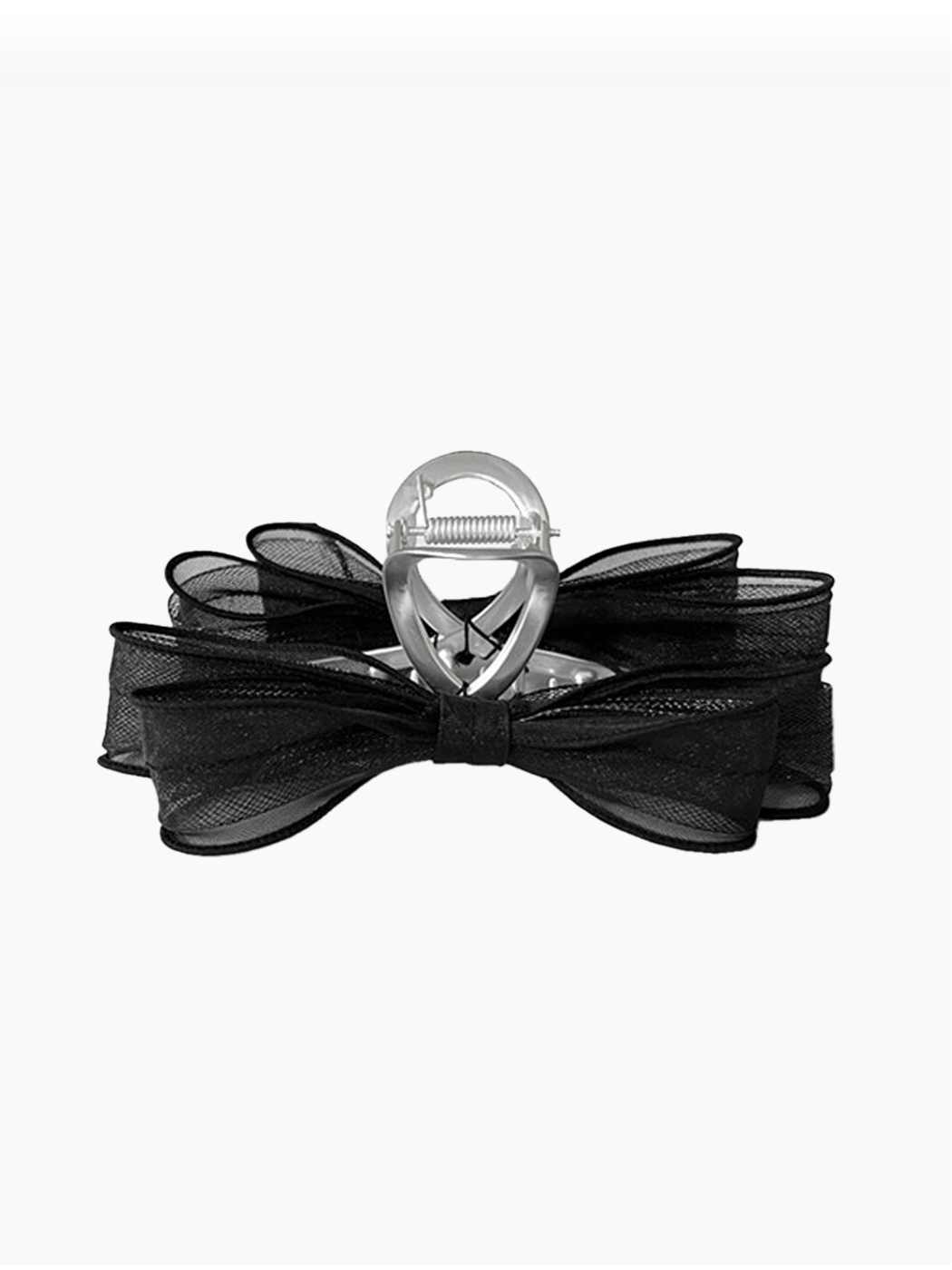 romantic double ribbon silver claw - black