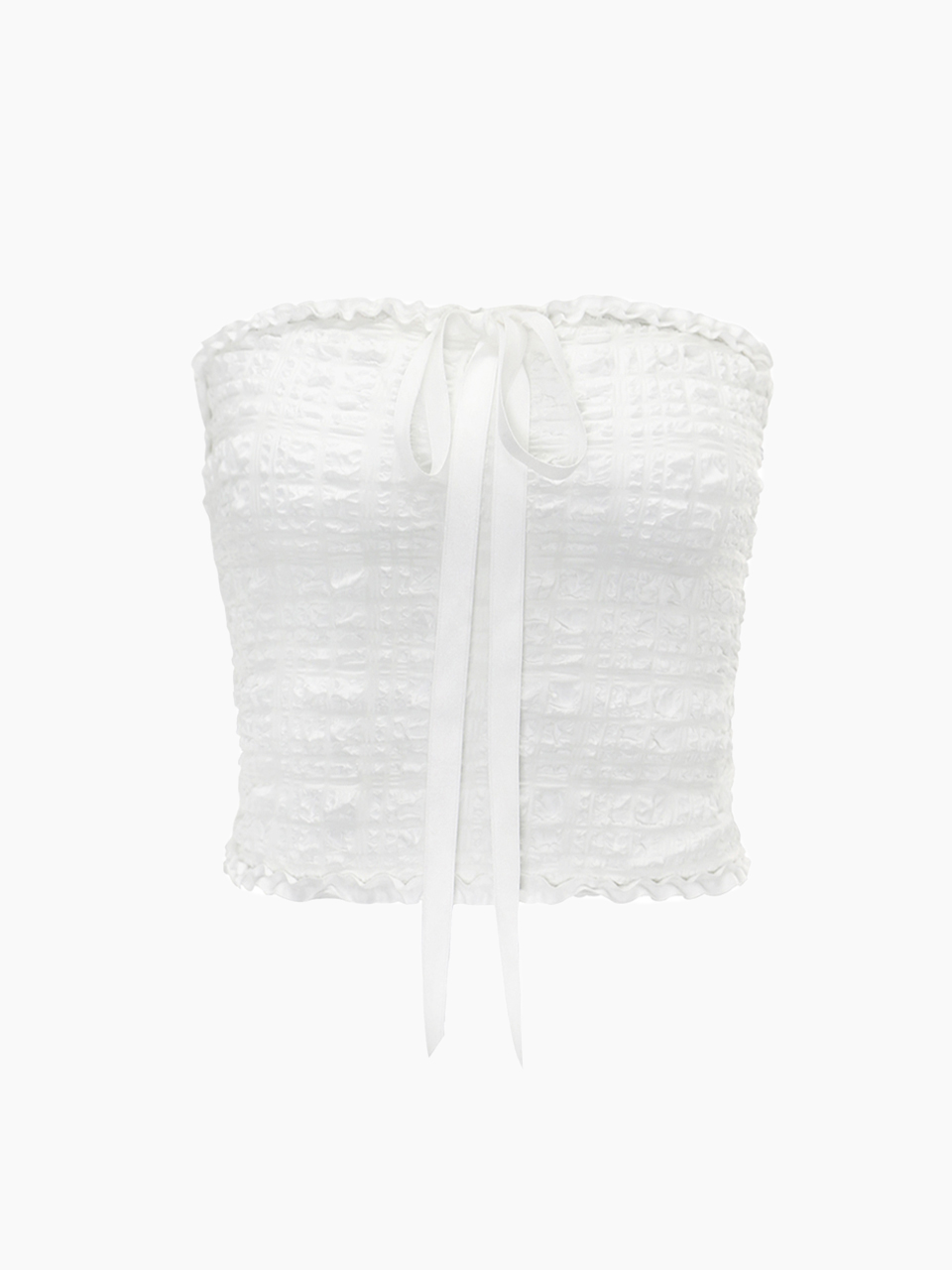 ribbon ckeck tube top blouse - white