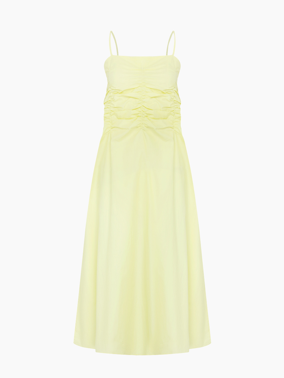 romantic shirring sleeveless dress - lemon yellow
