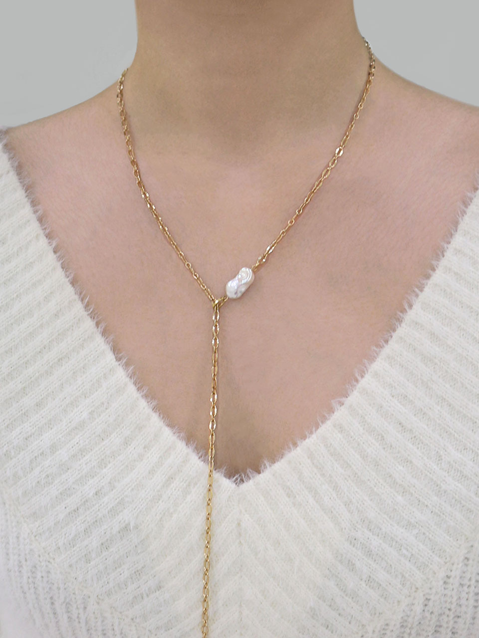 natural pearl point long chain necklace