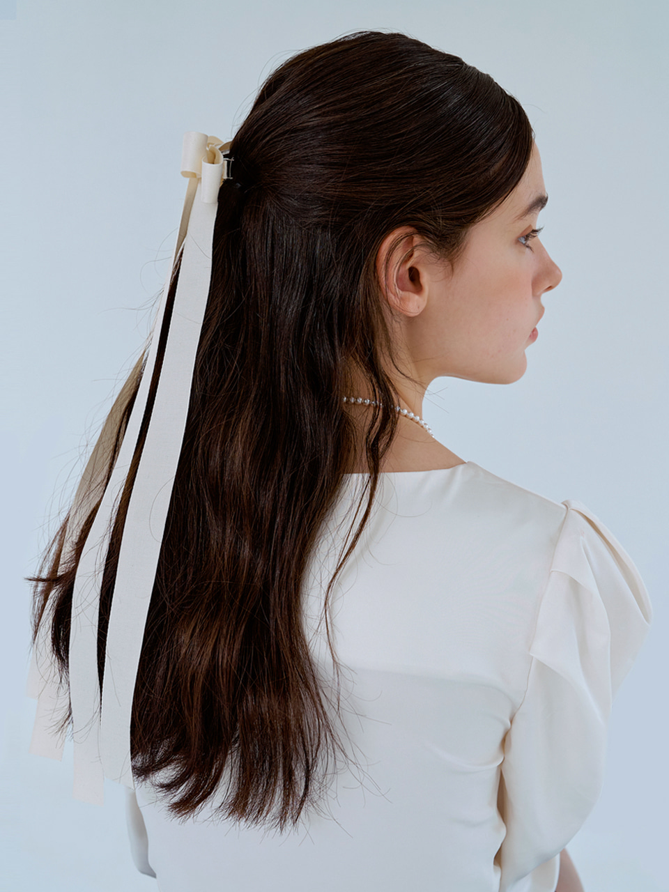 light beige long ribbon hair pin