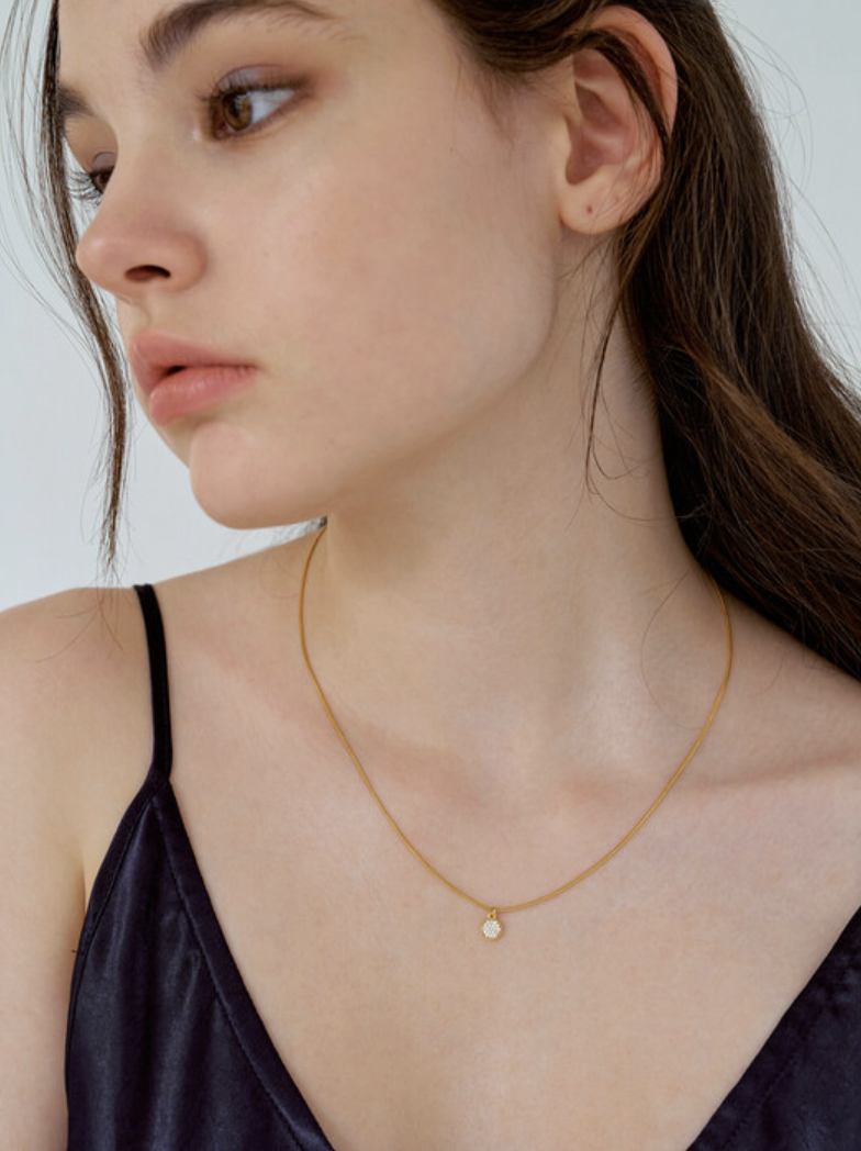 gold white cubic circle necklace