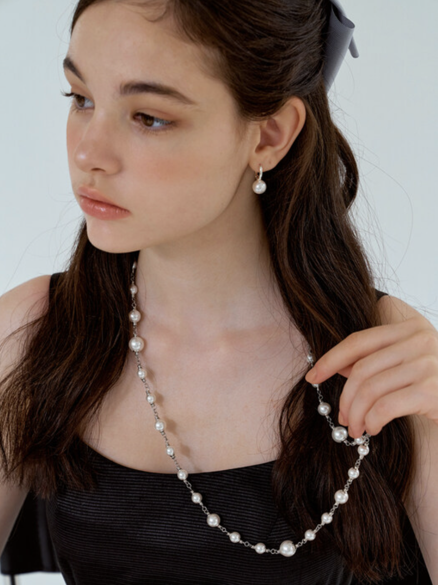 classic swarovski pearl long necklace
