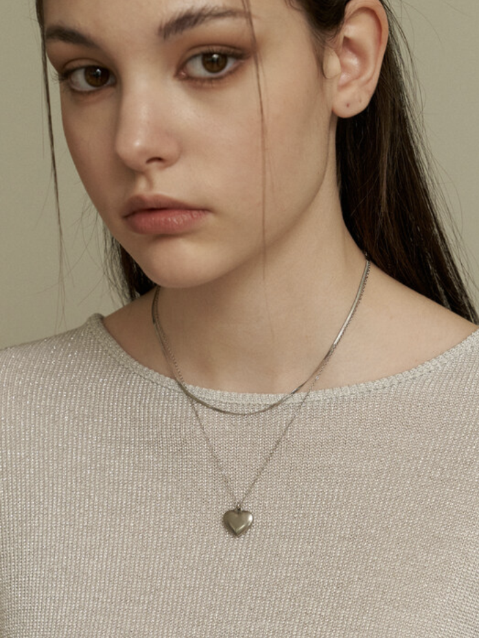 2 lines layered heart necklace