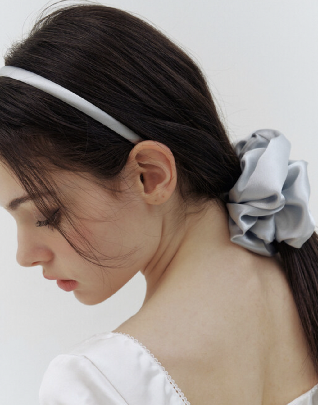 [SET] light blue gray silky scrunch + headband