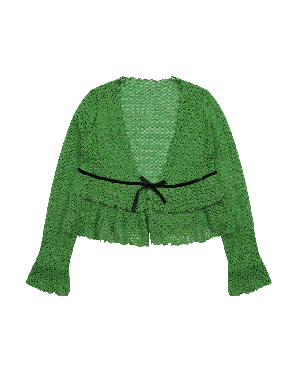 green ruffle cardigan