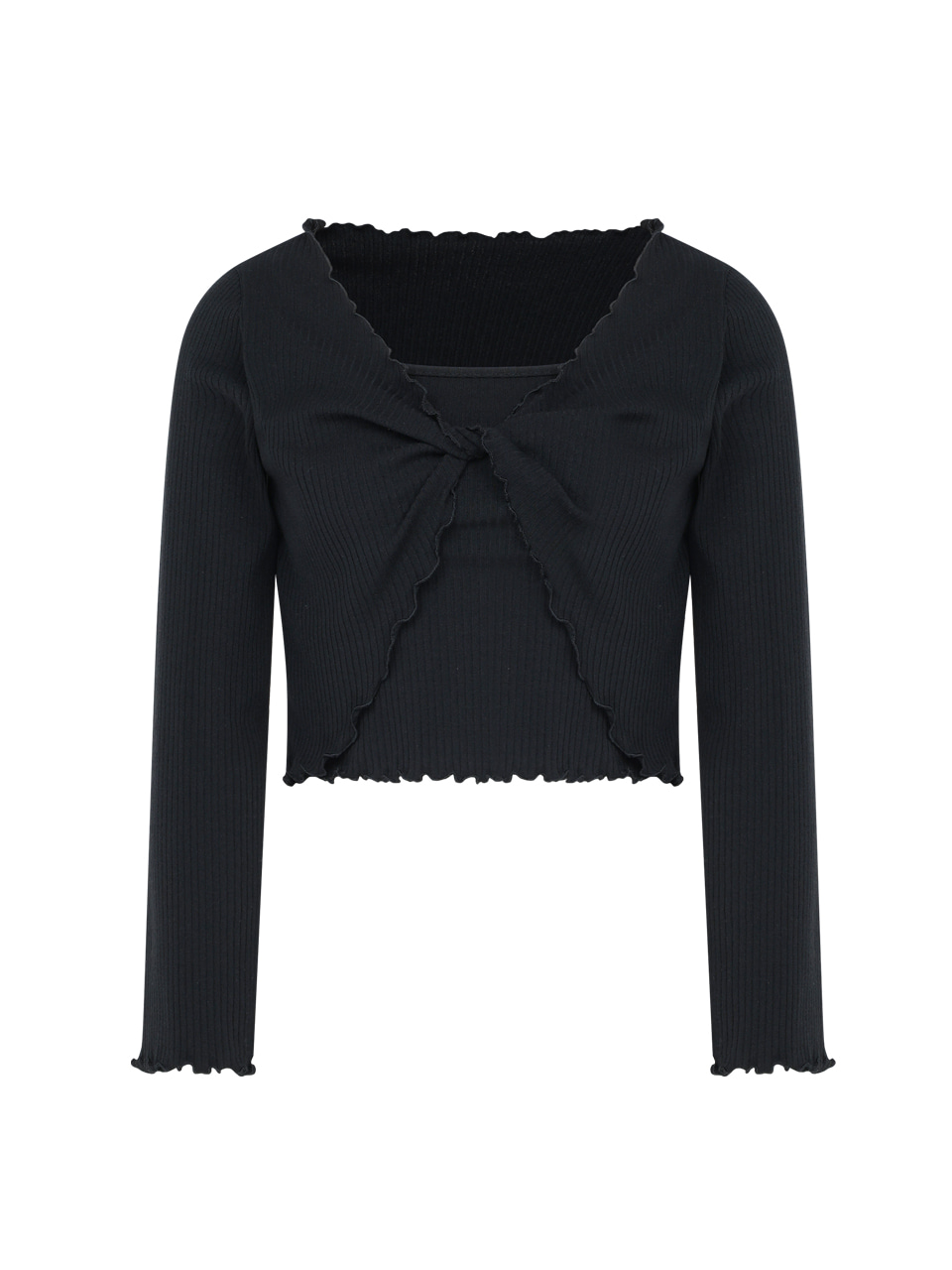 [set] black frill sleeveless &amp; cardigan