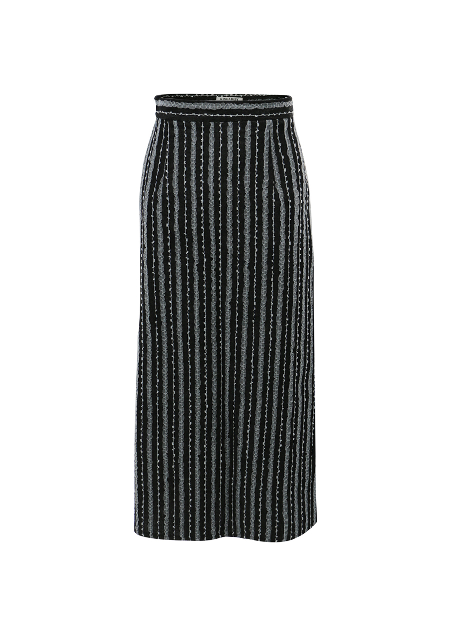 lace denim long skirt - black