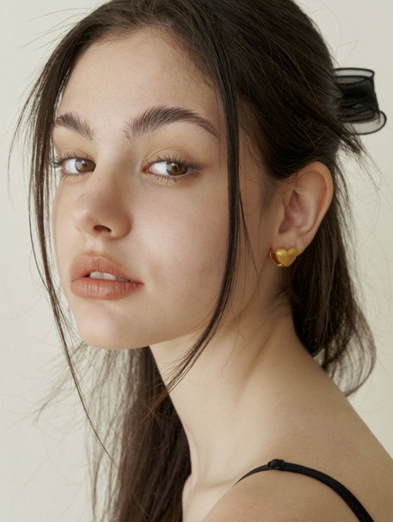 [925silver] kinda volume heart ring earring (gold)