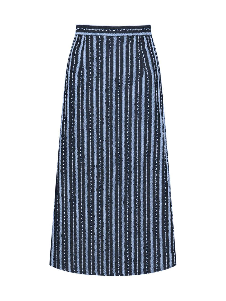 lace denim long skirt - blue