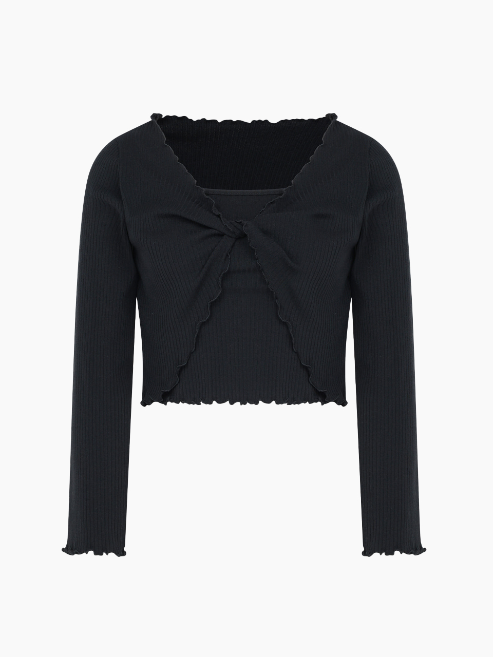 [set] black frill sleeveless &amp; cardigan